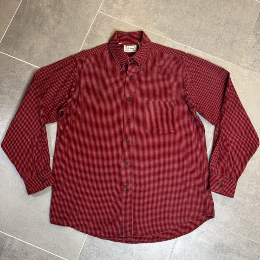 Vtg L.L. Bean Made in USA Freeport Flannel Shirt Medium Red Black Check Plaid